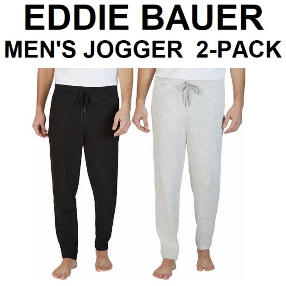NWT Eddie Bauer Men’s Jogger Sweatpants Pants, 2-pack (Black & Heather Gray set)